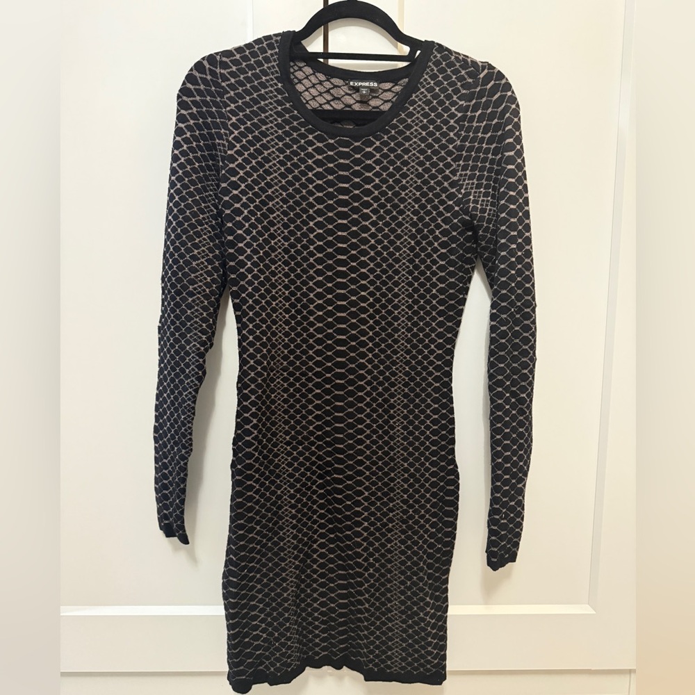 EXPRESS Metallic Black and Gold Animal Print Sweater Dress Size SMALL